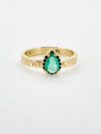 Image 2 of Deposit for the fab S . 14k gold emerald halo engagement ring with engraved vine band