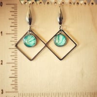 Image 3 of Green, White, Soft Blue Pour Paint Dangle Earrings