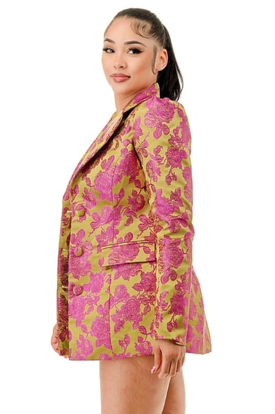 Image of Plus Jacquard Front Button Closure Blazer Jacket