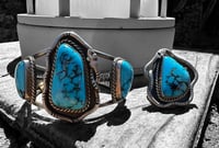 Image 1 of Ride the Sky Sterling Silver and High Grade 70’s Kingman Turquoise Snake Cuff/Ring Set 