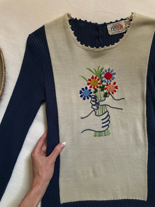 70s knit PICASSO flowers sweater