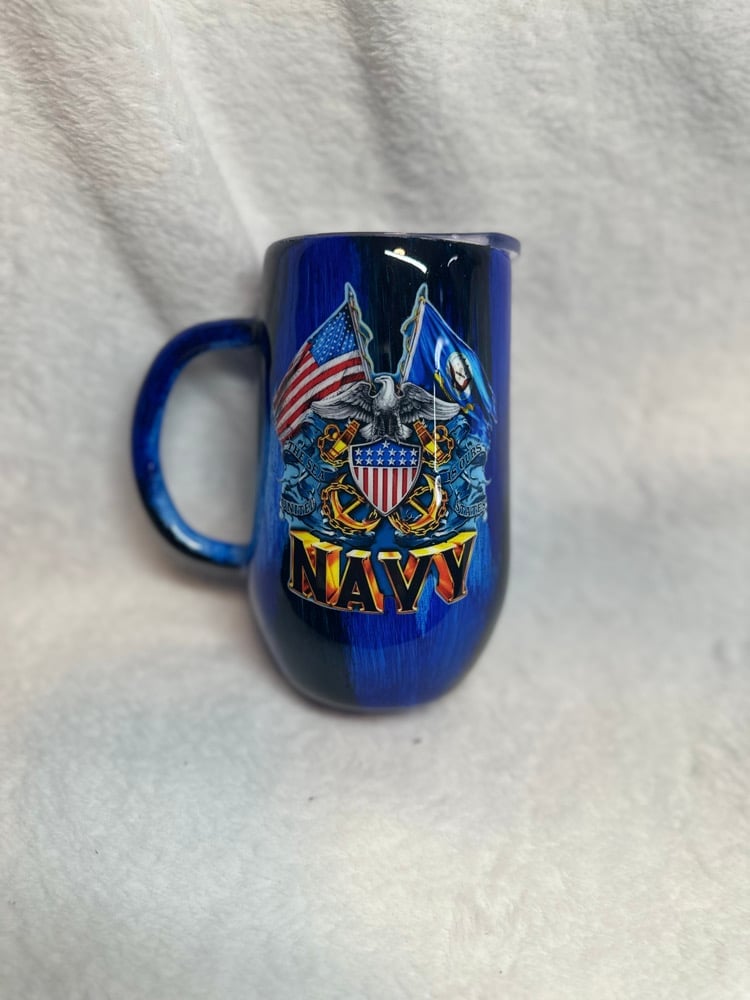 Image of #10 16oz US Navy Blue/Black Woodgrain Mug- KathyF