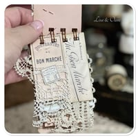 Image 16 of Petite snippet sample french lace book in a tiny french biscuit tin.