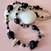 Image 5 of Black Skulls, Flowers, Spikes and Hearts One of a Kind Necklace