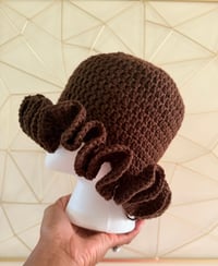 Image 2 of DOUBLE Ruffle Crochet Hat (Brown)