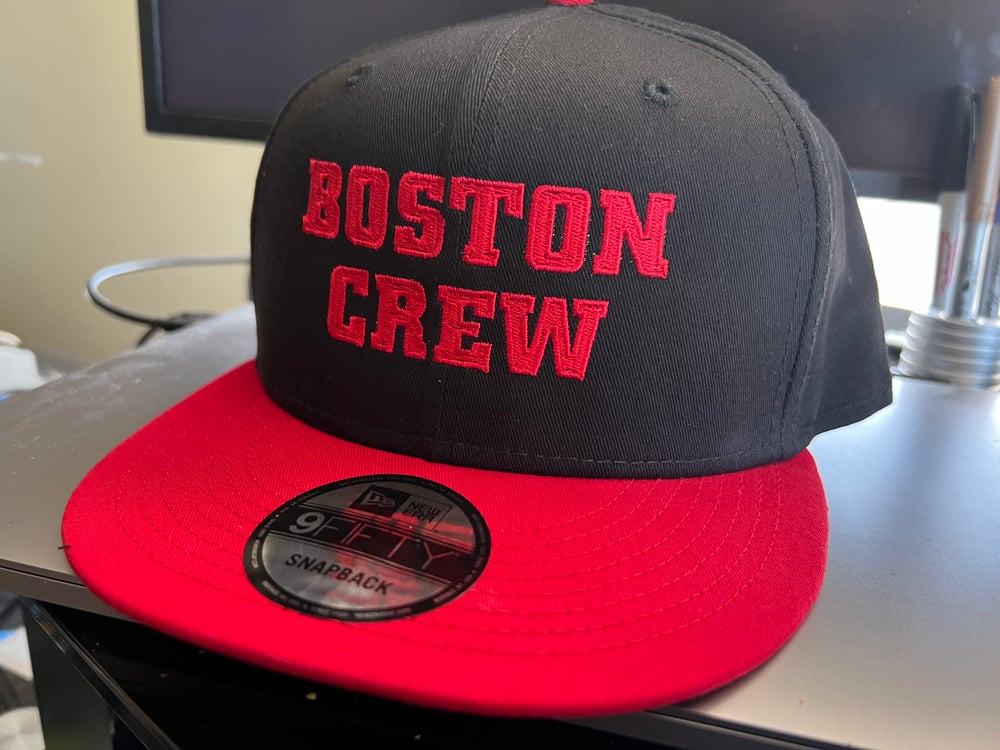 Black & Red New Era Flat Bill SnapBack Boston Crew Logo hat