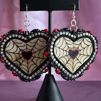 Image 2 of spider wed heart beaded parfleche earrings