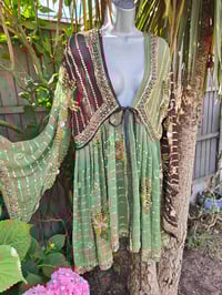 Image 12 of Mykonos Glitter wrap dress - green and brown 10-14