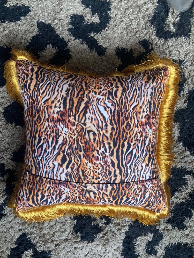 blue Pinup Girl with tiger print Cushion cover Image 7