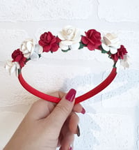 Image 3 of Red & White Flower Headband, Christmas valentines hair accessories 