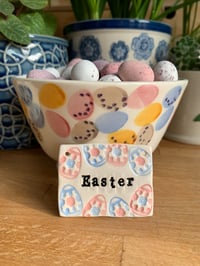 Image 1 of Handmade Ceramic Easter Tile with easter egg motif decoration