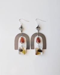 Moss, Mushroom & Gemstone Silver Arch Earrings 