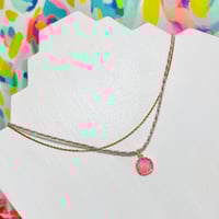 Image 2 of Pink Crystal Charm Double Layer Necklace 