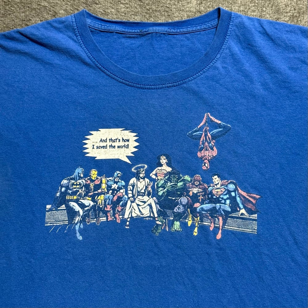 Image of 2000s Jesus Superhero Graphic Tee (L)
