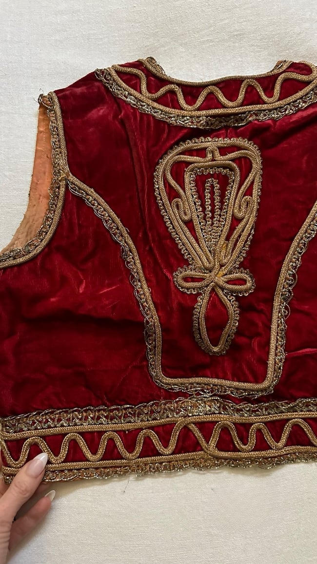 late 60s red ottoman ruby silk velvet bolero vest waistcoat