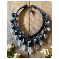 Image 3 of The Empress Necklace - Medium Clear Quartz Crystals and Black Leather