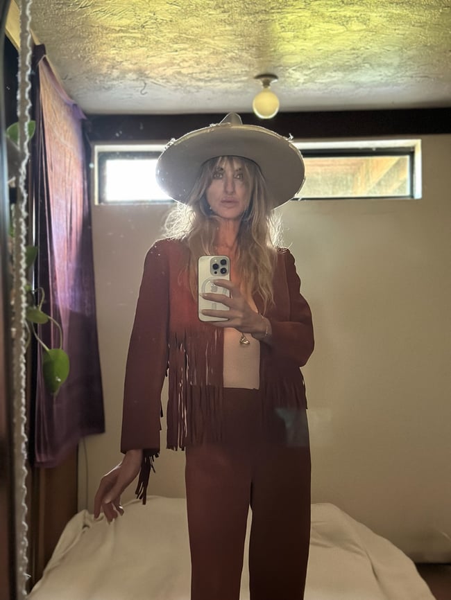 stellar late 1960s fringe suede trouser and bolero jacket set