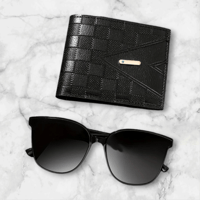 Image 2 of Men’s Classic 3-Piece Gift Set – Quartz Watch, Glasses & Wallet (Black)