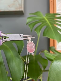 Image 2 of Silver Pink Strawberry Quartz Oval Crystal Necklace