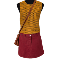 Image 1 of 90s Vintage Calvin Klein Burgundy Stonewash Mini Cotton Denim Skirt with Slits - Size 7