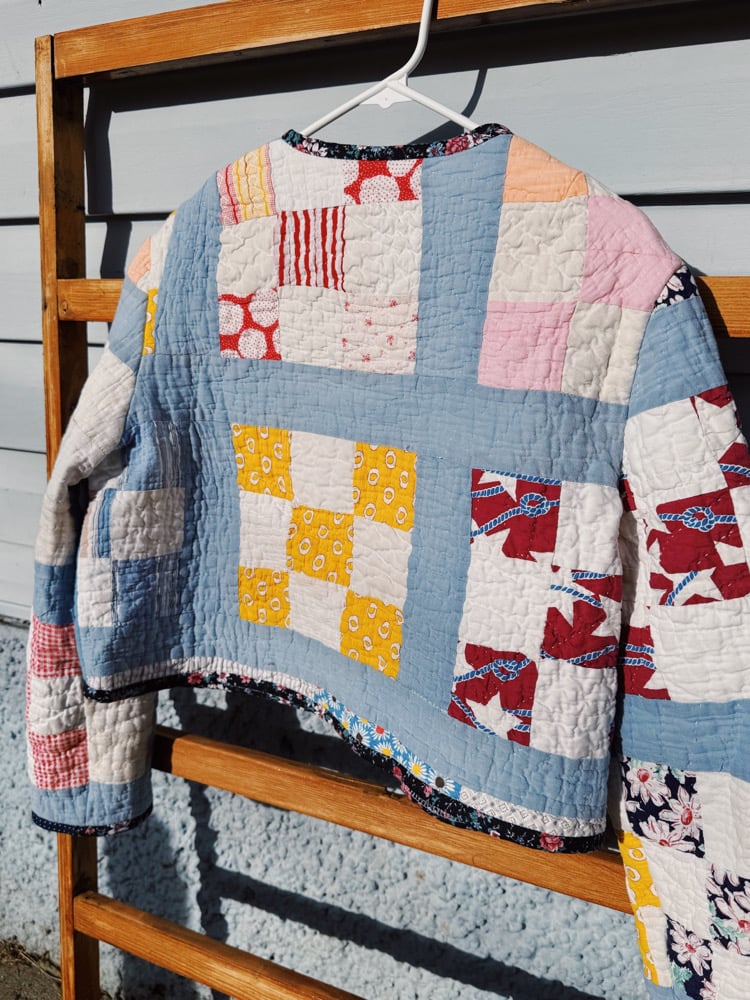 Image of Quilt Collared Cropped Coat — Slate Patchwork