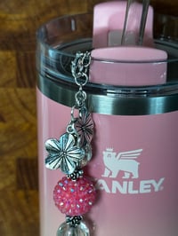 Image 4 of Pink Beaded Tumbler Straw Bauble Charm – Floral Glam Cup Accessory