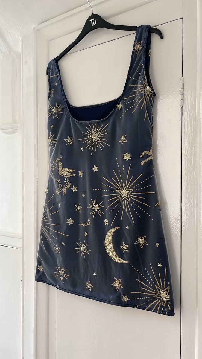 Sparkly Horse, Star, Sun And Moon Glitter Detail Navy Dress | ECcentric  Clothing
