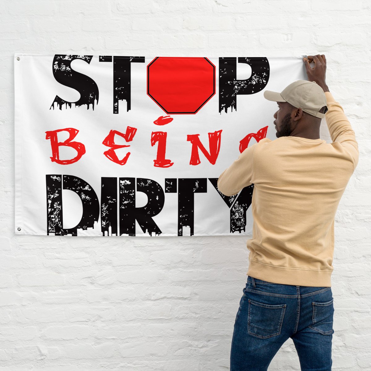 Image of stop being dirty flag/banner