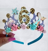 Image 5 of Mermaid birthday tiara crown in lilac & gold 