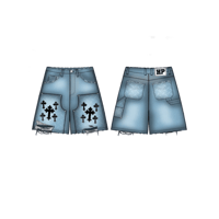 Image 1 of hidden potential chrome heart denim double knee carpenter jean shorts