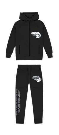 OG WORLD- WHITE ON BLACK ZIP UP TRACKSUIT