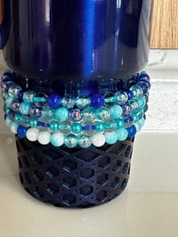 Image 3 of Star Shine Sea Glass Aura Blue and Teal Tumbler Bracelet Stack