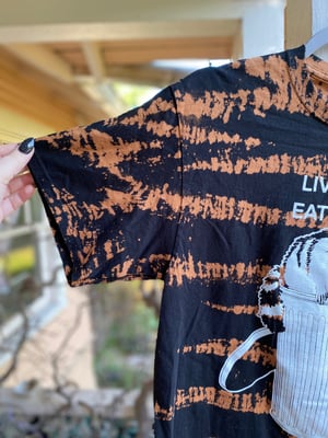 Image of MEDIUM Live Fast Eat Trash Raccoon Bleach Dye Shirt 1