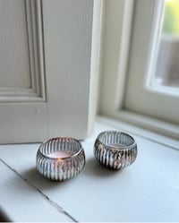 Image 2 of Ribbed Mini T Light Holder Antique Silver