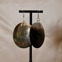 Image 1 of XL black lip mother of pearl round earrings