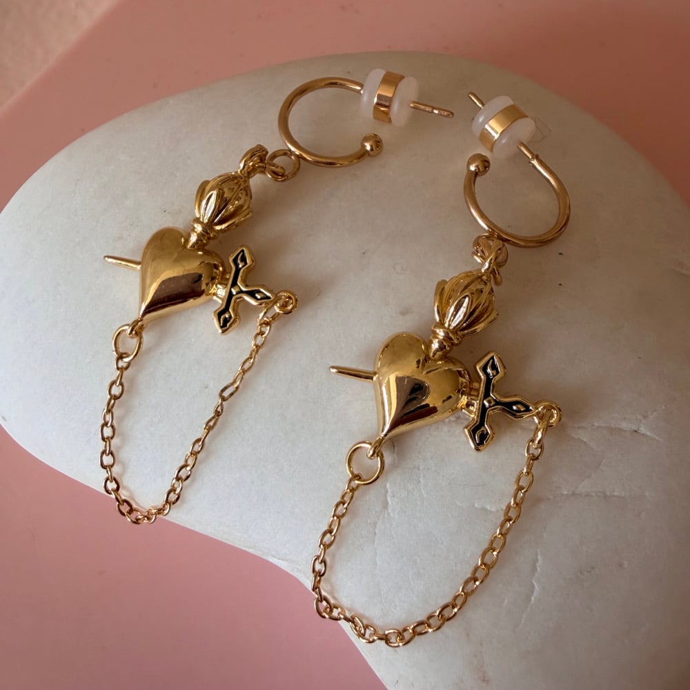 Image of Heart, Sword and Chain Half Hoops