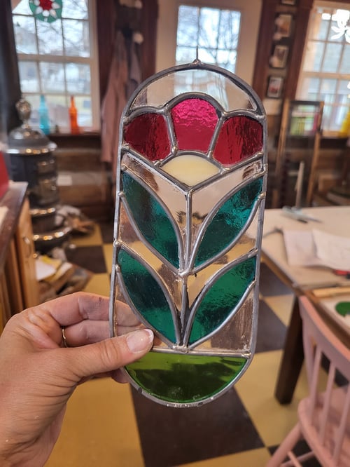 Image of Cottage Flower mini panel- stained glass
