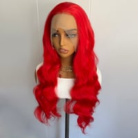 Image 5 of 13X4 dixie Red Wig Long Body Wave Synthetic Lace Front Wig Glueless Hair Lace Frontal Wigs 