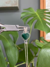 Image 5 of Silver. Malachite Teadrop Drop Crystal Necklace