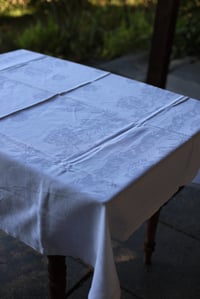 Image 7 of 1 Tischdecke mit Hohlsaum und Blüten, weicher Leinen, 140x150cm