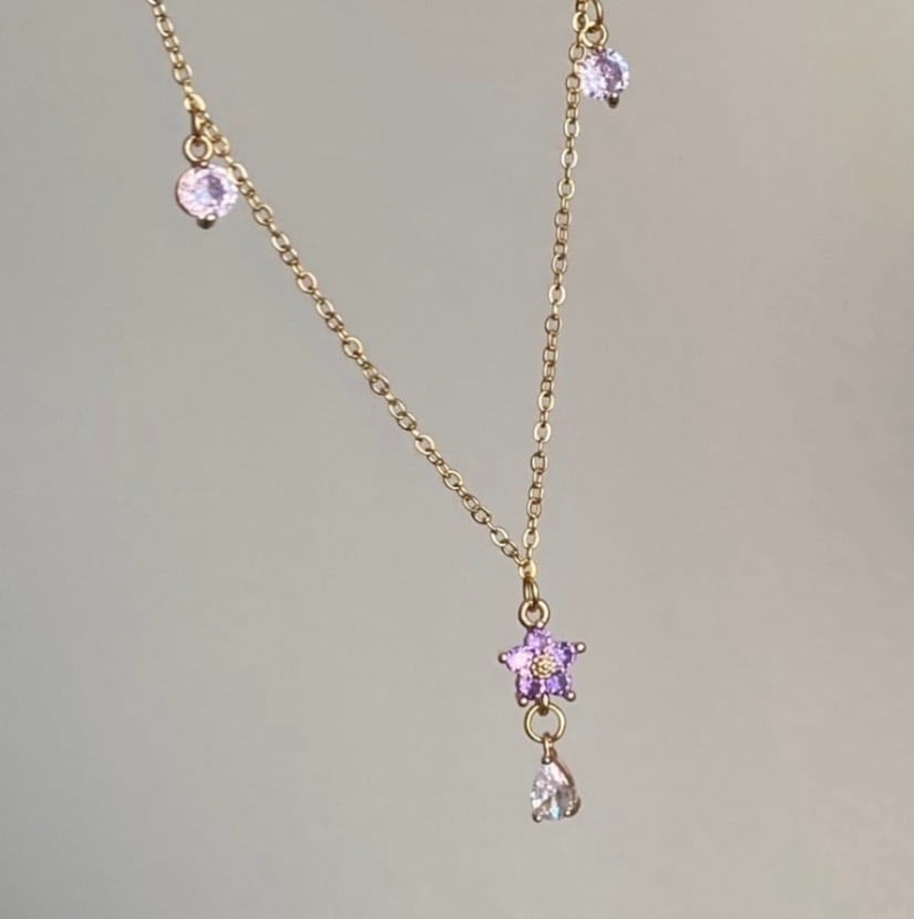 Image of Shimmering Florals Necklace  (Tangerine or Purple)