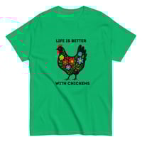 Image 4 of Unisex classic tee, Life Is Better With Chickens T-Shirt | Farm Life Floral Chicken Graphic Tee