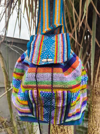 Image 1 of MALIA Mexican Baja woven fabric Backpack - BLUE stripes