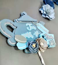 Image 2 of Personalized Dusty Blue Bridal Tea Party 3D Cake Topper Cake Centerpiece. Bride To Be