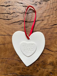 Image 1 of Heart Christmas Decoration 'Merry Xmas'
