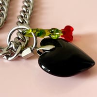 Image 6 of Chunky Black Glass Heart and Glass Rose Necklace