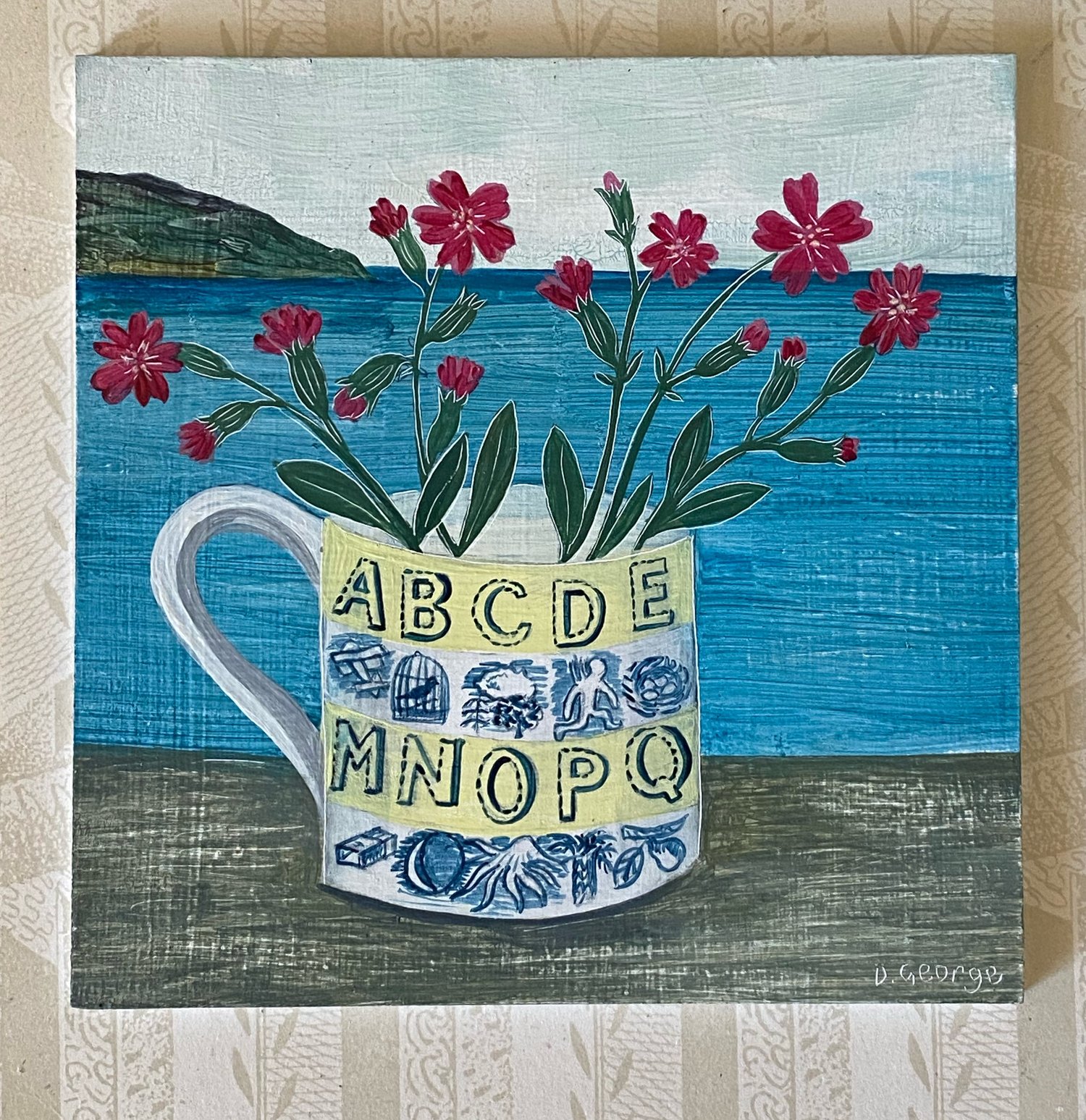 Image of Pink flowers yellow alphabet cup