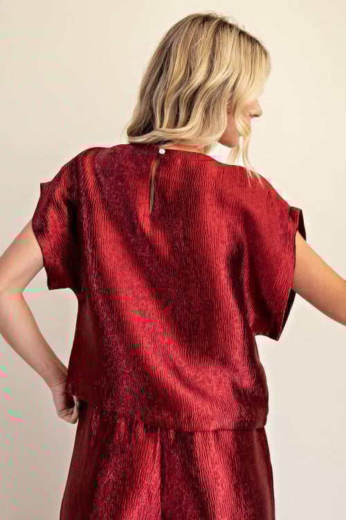 Image of Neck Band Short Sleeve Top- Wine