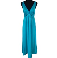 Image 1 of Vintage 70s Shadow Line Turquoise & Purple Embroidered Peacock Maxi Nightgown - Small