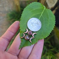 Image 2 of Electroformed Triple Moon rhodocrosite stud earrings